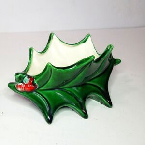 1980s Vintage Atlantic Mold Ceramic Christmas Holly Berry Small Bowl Dish